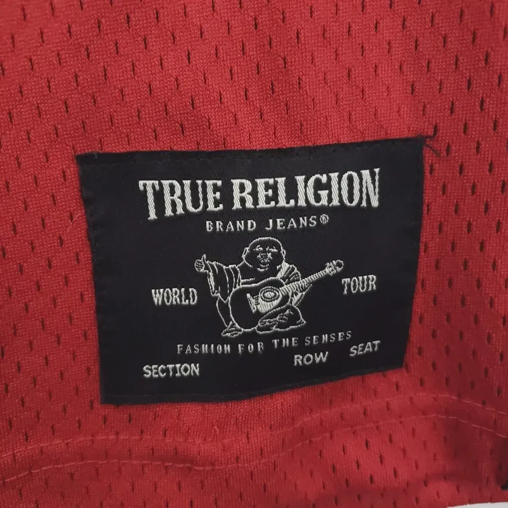 True Religion Jersey Shorts Set Mens Medium Red Arch Logo Mesh Basketball Brand